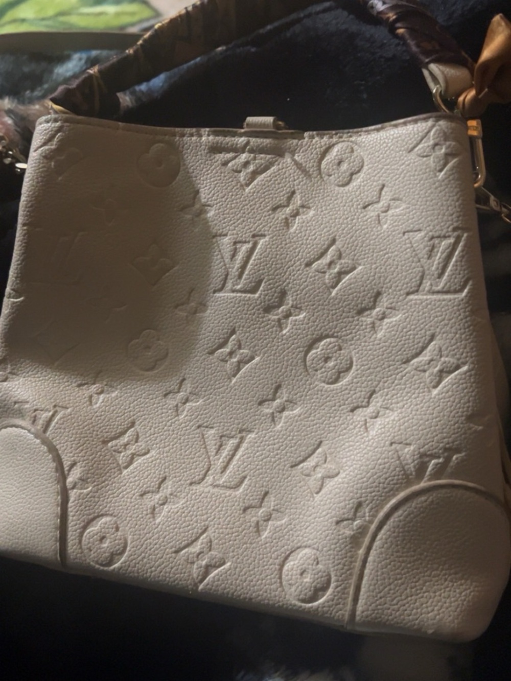 Louis Vuitton Cream Embossed Monogram Shoulder Bag